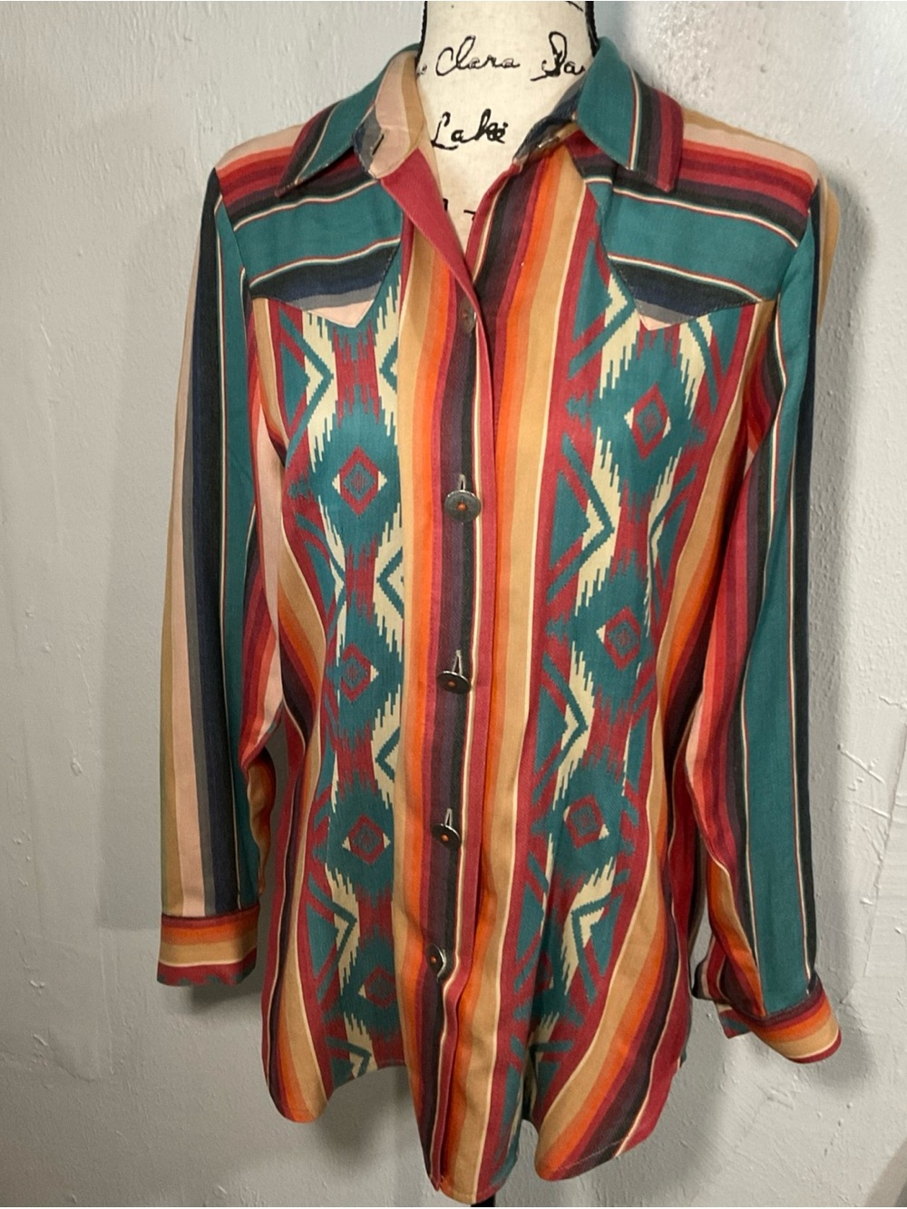 Women's Multicolor Striped & Aztec Button-Down Shirt